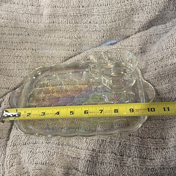 Vintage iridescent glass textured dish w/ space for 1 glass /see pics Beautiful - Picture 2 of 8